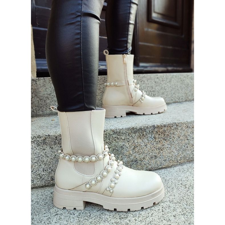 Naisten Chelsea-saappaat helmillä, beige 58090-1BE 1