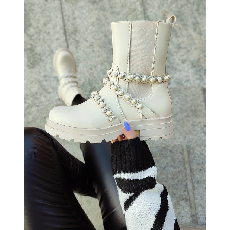 Naisten Chelsea-saappaat helmillä, beige 58090-1BE 2