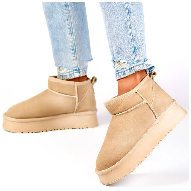 Naisten nahkaiset nilkkurit, mokkanahkaiset lumisaappaat, beige XF-159L.BE 2