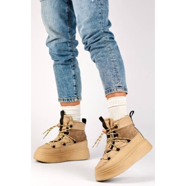 Naisten nauhalliset lumisaappaat, joissa paksu pohja, beige 24-72302BE 1