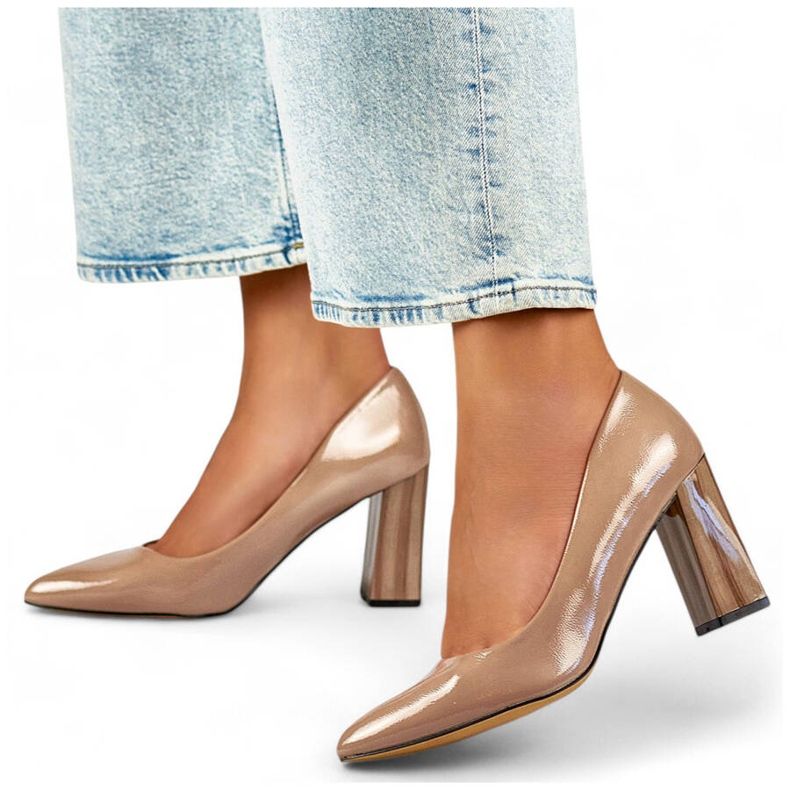 Naisten teräväkärkiset korkeakorkoiset pumput, patentoitu beige GD-FL486A-T 1