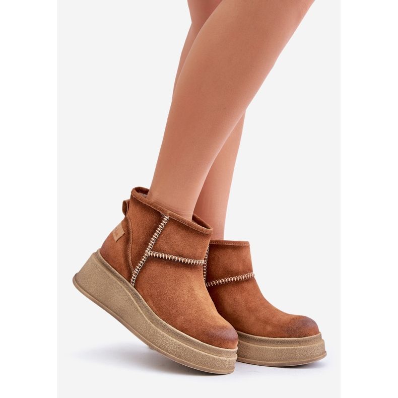 Nahkaiset mokkanahkaiset lumisaappaat alustalla ja kiilat Ruskea Maciejka 06769-29 Ruskea 1