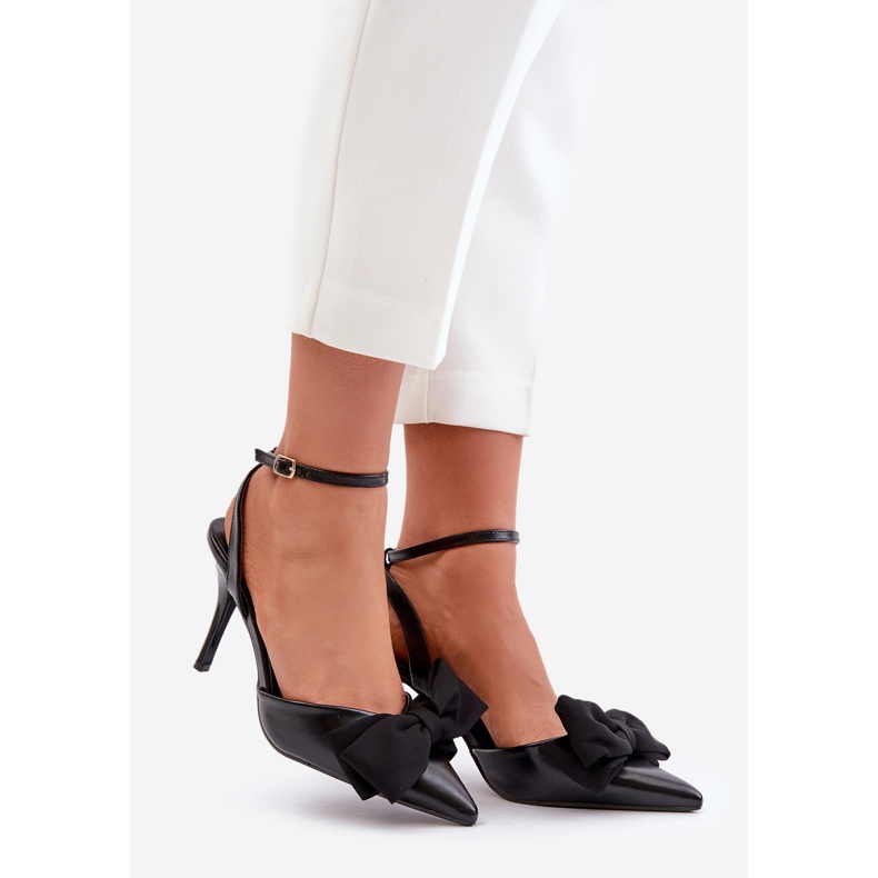 Eco-nahkaiset korkokengät rusetilla, musta Volamia 1