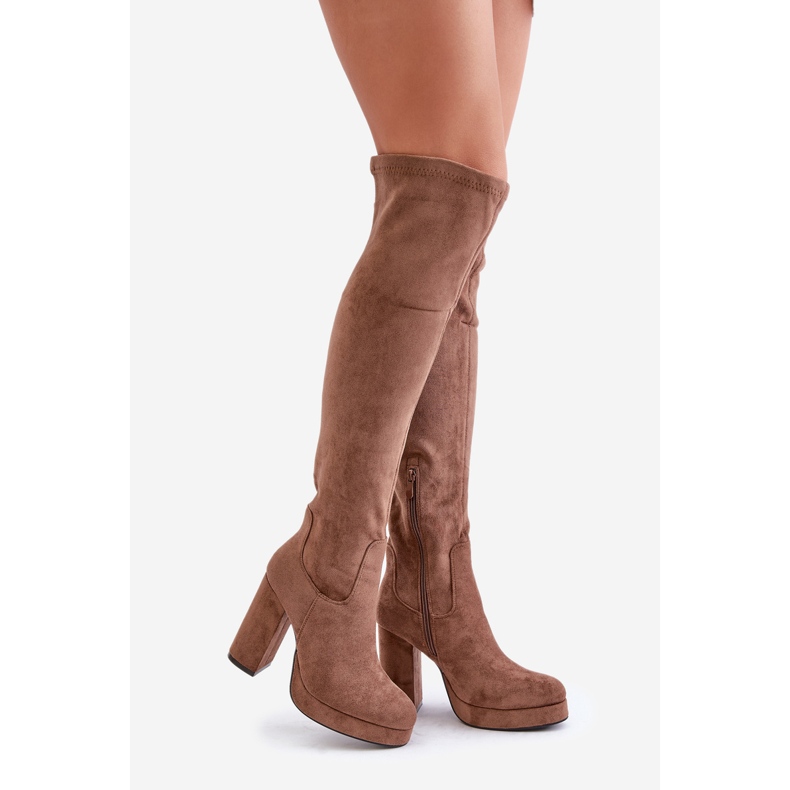 Korkokengät ja alustasaappaat, joissa on yli polvenpäälliset Eco Suede Tummabeige Zistaria 1