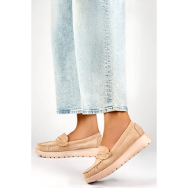 Naisten mokasiinit paksulla pohjalla, beige mokka 24-21338BE 2