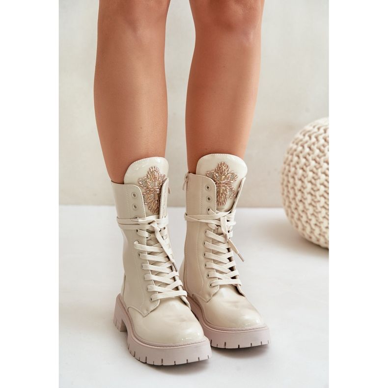 Patenttieristetyt työntekijöiden nilkkurit beige-koristeella Kelilea 1