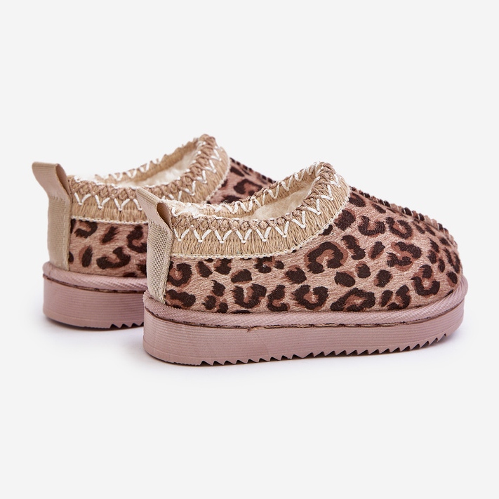 Lasten lumisaappaat leopardikuvioisella alustalla, lämpimät turkista, ruskea Vilabria beige 1