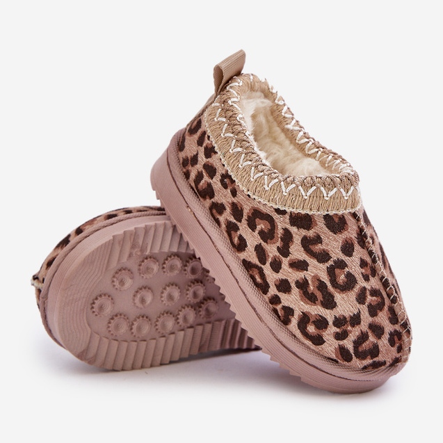 Lasten lumisaappaat leopardikuvioisella alustalla, lämpimät turkista, ruskea Vilabria beige 2