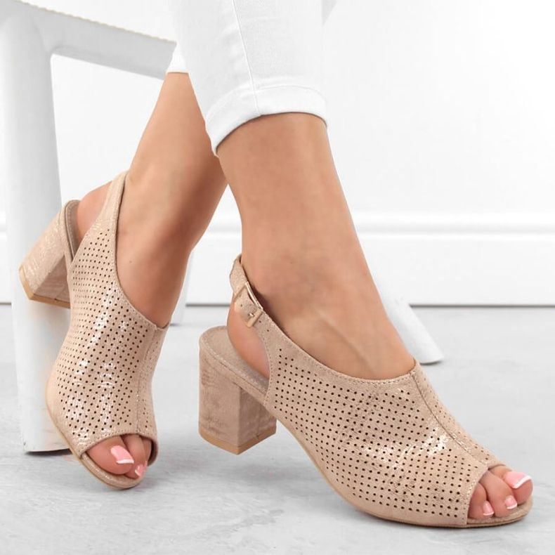 Potocki W WOL156C mokkanahkaiset korkeakorkoiset sandaalit, beige 2