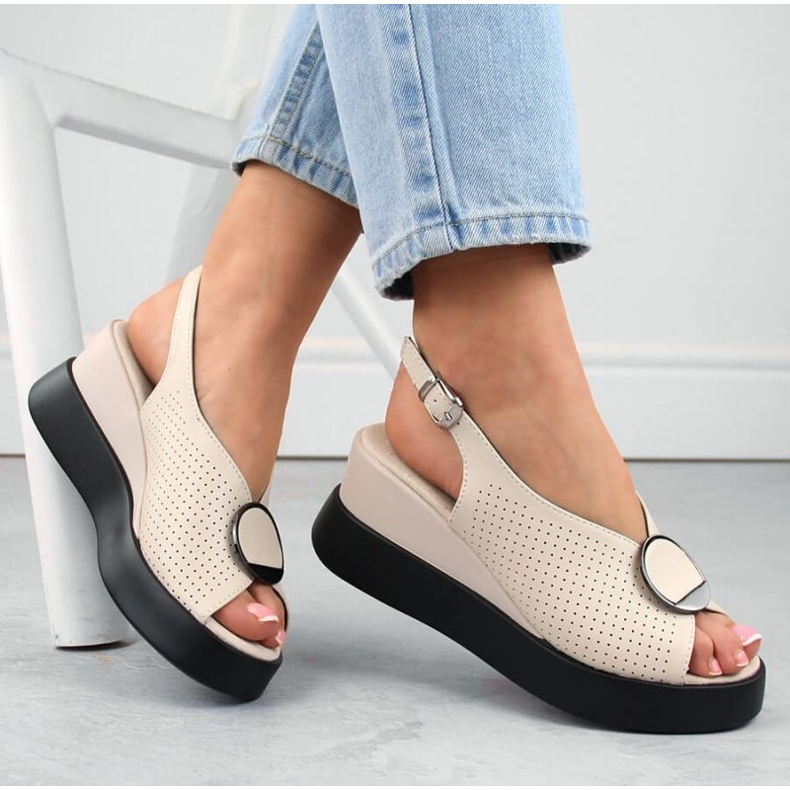 Nahkaiset harjakattoiset kiila sandaalit Filippo W PAW530, beige 1