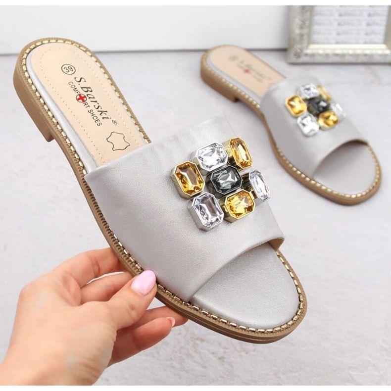 S.Barski W OLI262B hopeiset varvastossut zirkoneilla 1