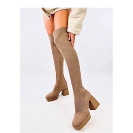 Khaki-korkoiset sukat reisikorkeudet beige 1