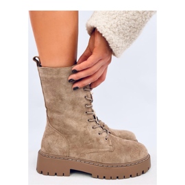 Centro Khakisuede nauhasaappaat rusetilla - Inello beige 1