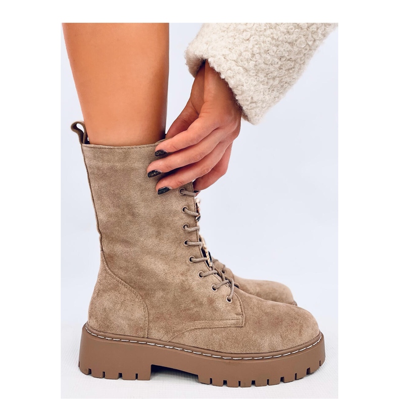 Centro Khakisuede nauhasaappaat rusetilla - Inello beige 1