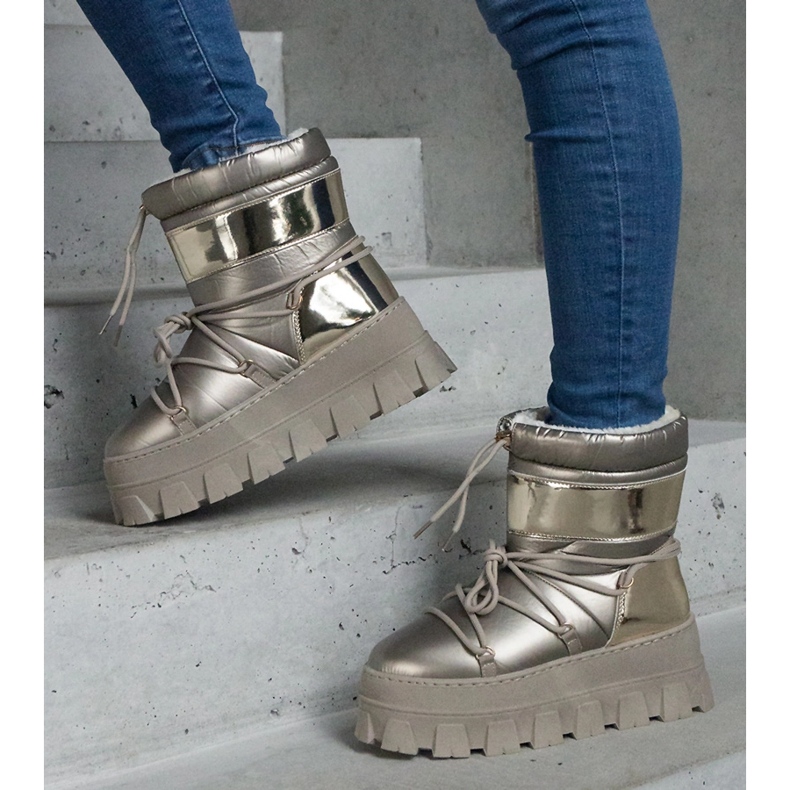 Kullanväriset lumisaappaat patentoiduilla sisäosilla kultainen 1