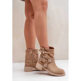 Naisten mokkanahkaiset saappaat matalalla korkokengällä ja olkaimet Zazoo 3644 beige 3