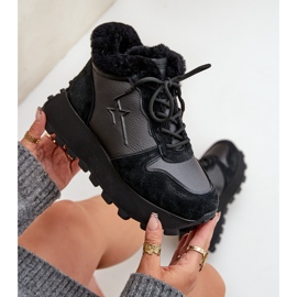 Naisten nahkaiset trapper-lenkkarit, joissa on turkista Big Star -alustalla OO274A329 Musta 2