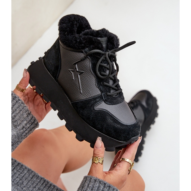 Naisten nahkaiset trapper-lenkkarit, joissa on turkista Big Star -alustalla OO274A329 Musta 2