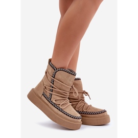 Ruskeat naisten lumisaappaat, joissa on kirjonta alustalla 1