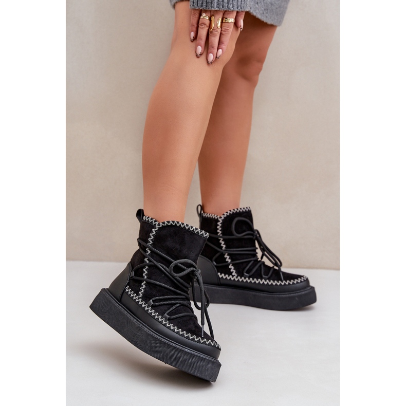 Naisten lumisaappaat, joissa on kirjonta alustalla, musta 2