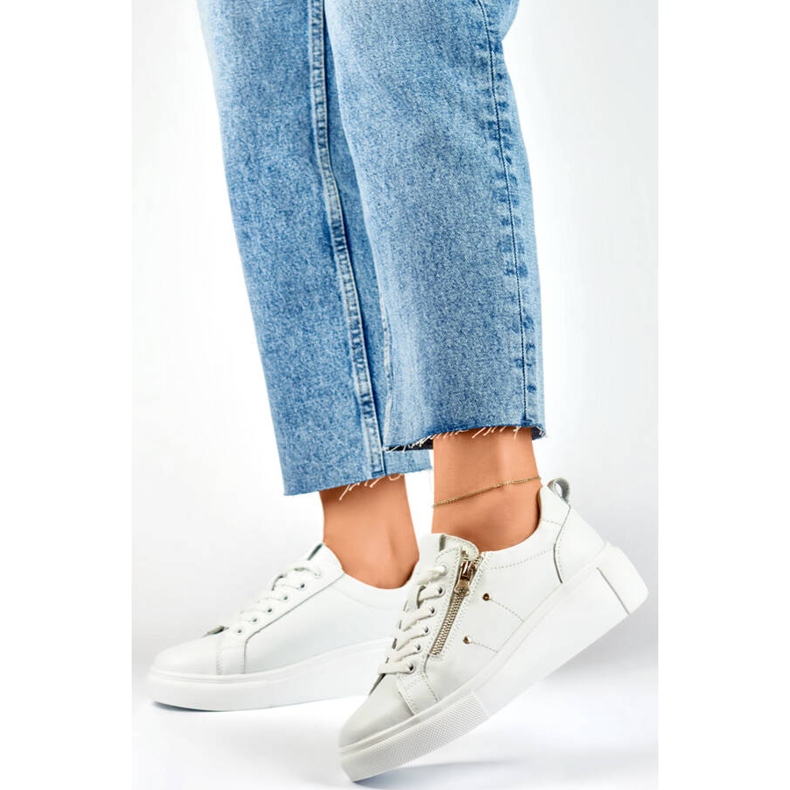 Naisten nahkaiset urheilujalkineet, valkoiset GD-LX1001W valkoinen 1