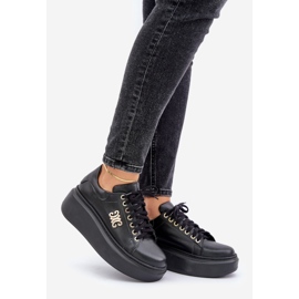 Luonnonnahkaiset tennarit alustalla Gold Decoration Lewski 3428 musta 1