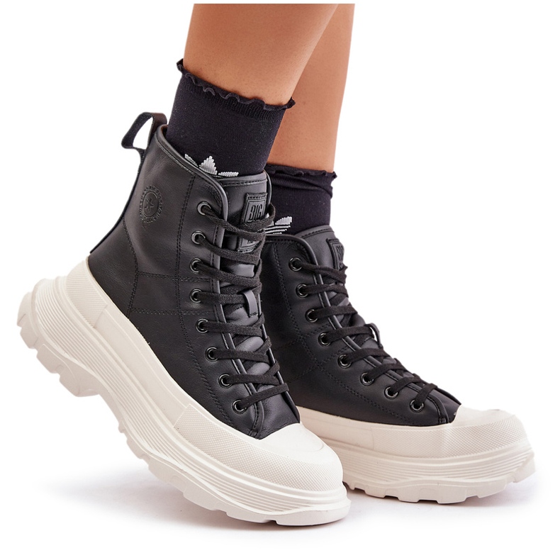 Nahkaeristetyt tennarit massiivisella alustalla Big Star OO274A599 musta 4