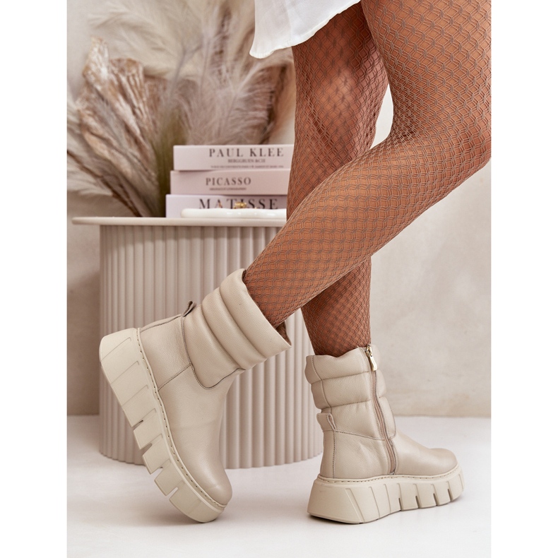 Zazoo 60512 Naisten nahkasaappaat vetoketjulla, lämpimät huovalla, vaalea beige 3