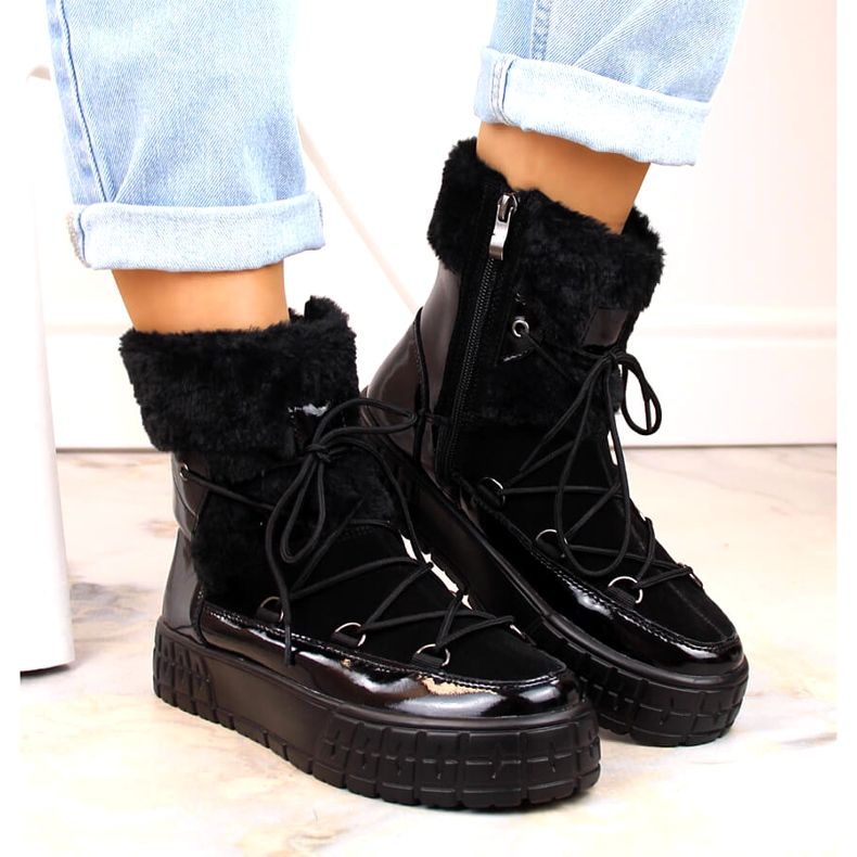 Filippon naisten lumilaskengät turkista, mustalla lakatulla turkilla 3