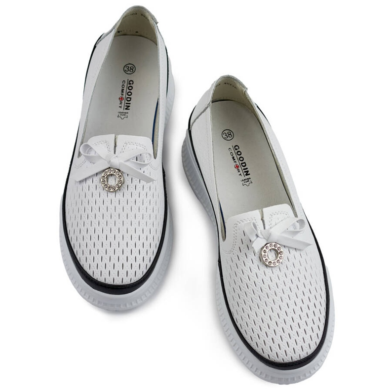 Goodin Naisten nahkaiset harjakattoiset kengät paksulla pohjalla, valkoinen GD-XF-103W 1
