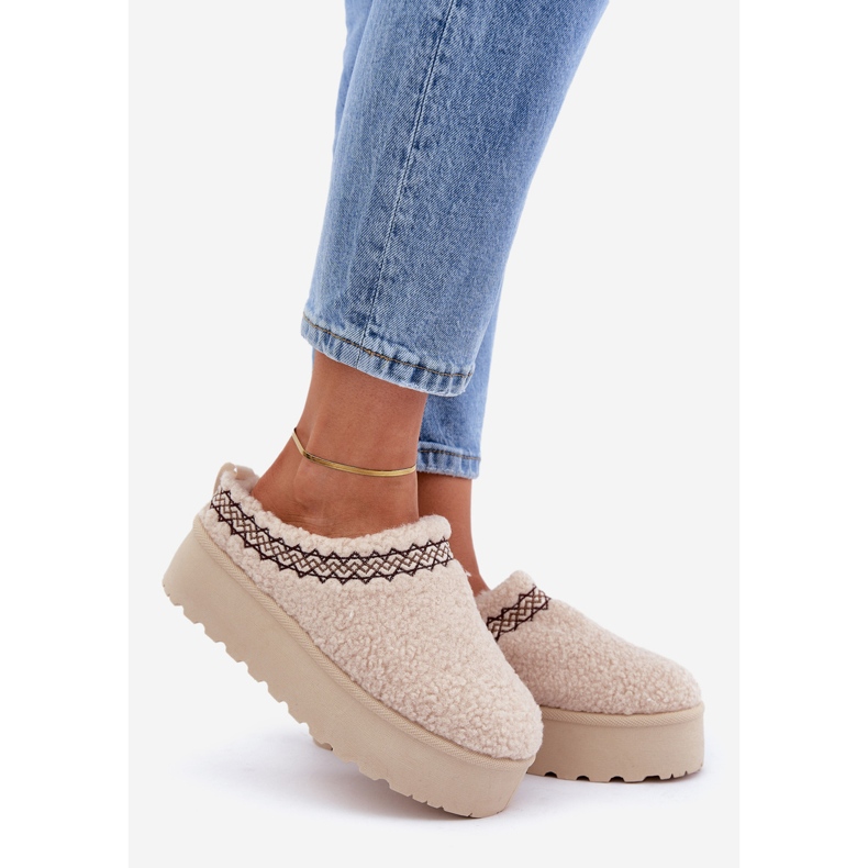 Vaalean beige Leaniella Sheepskin Platform lumisaappaat turkisella 1