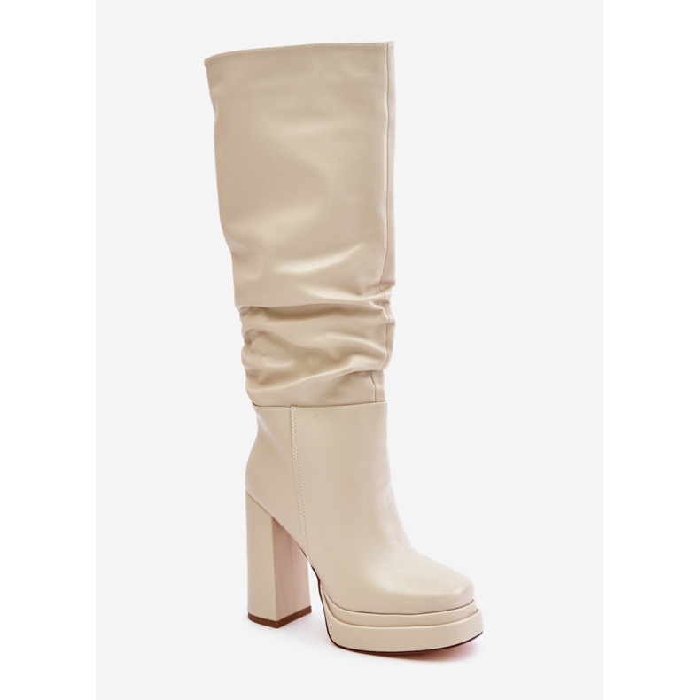 Naisten beigenväriset eko-nahkaiset korkokengät 2