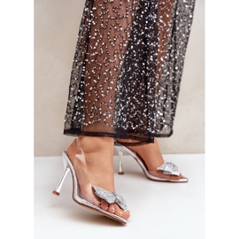 Läpinäkyvät hopeakorkokengät sandaalit kiiltävällä hopeisella rusetilla 2