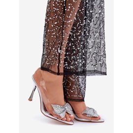 Läpinäkyvät hopeakorkokengät sandaalit kiiltävällä hopeisella rusetilla 1