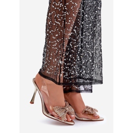 Läpinäkyvät korkeakorkoiset sandaalit kiiltävällä kultaisella rusetilla kultainen 1