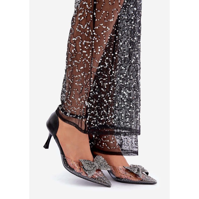 Koristeelliset korkokengät rusetilla, mustat 1