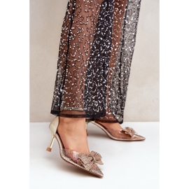 Koristetut korkokengät kultaisella rusetilla kultainen 2