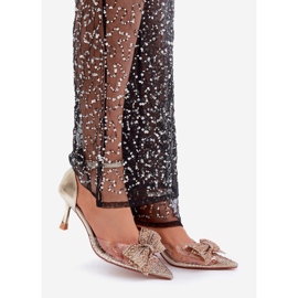 Koristetut korkokengät kultaisella rusetilla kultainen 1