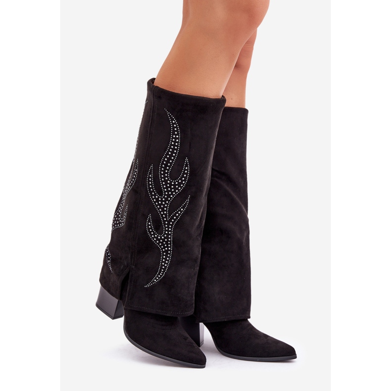 Koristeelliset saappaat, joissa käännetty ylempi korkea kantapää, musta 1