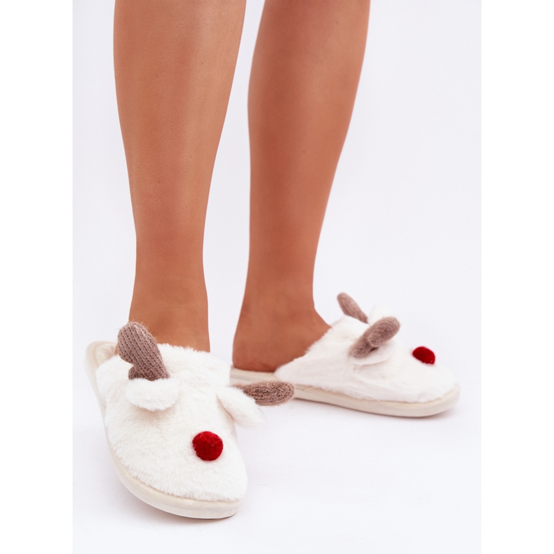 Naisten turkistossut, joissa on porokuvio, valkoinen 2