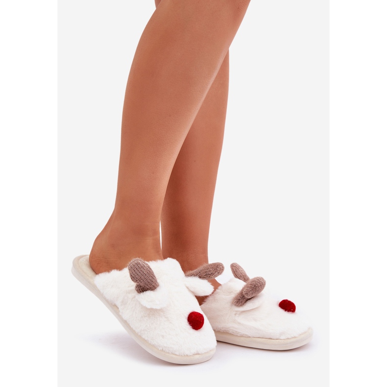 Naisten turkistossut, joissa on porokuvio, valkoinen 1