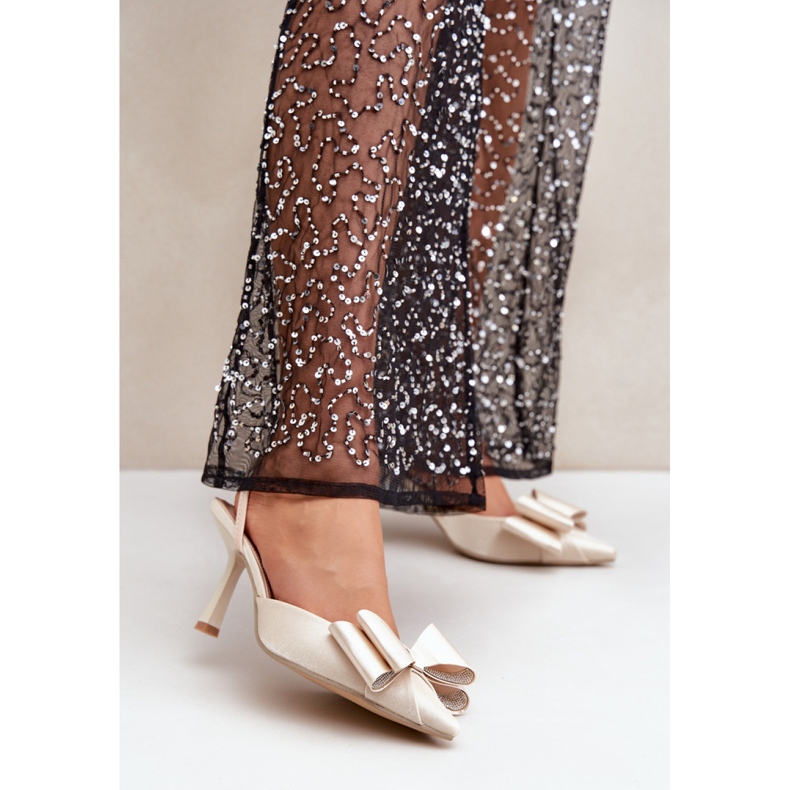 Step in style Tyylikkäät naisten kullanväriset korkokengät rusetilla kultainen 1