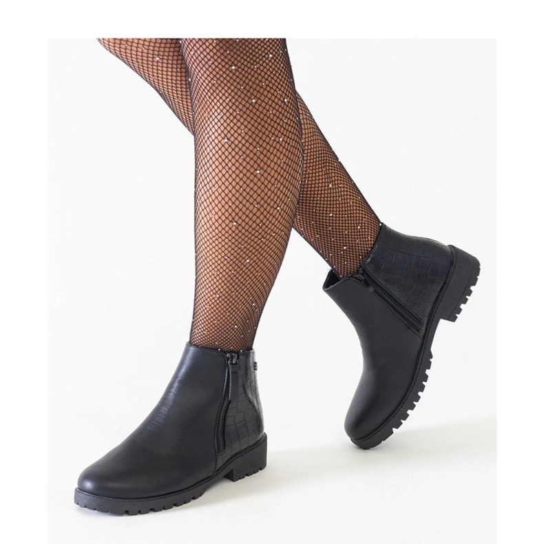 Mustat nilkkurit krokotiilinahkakuviolla, eko-nahkaa Mifsada - Solea 1