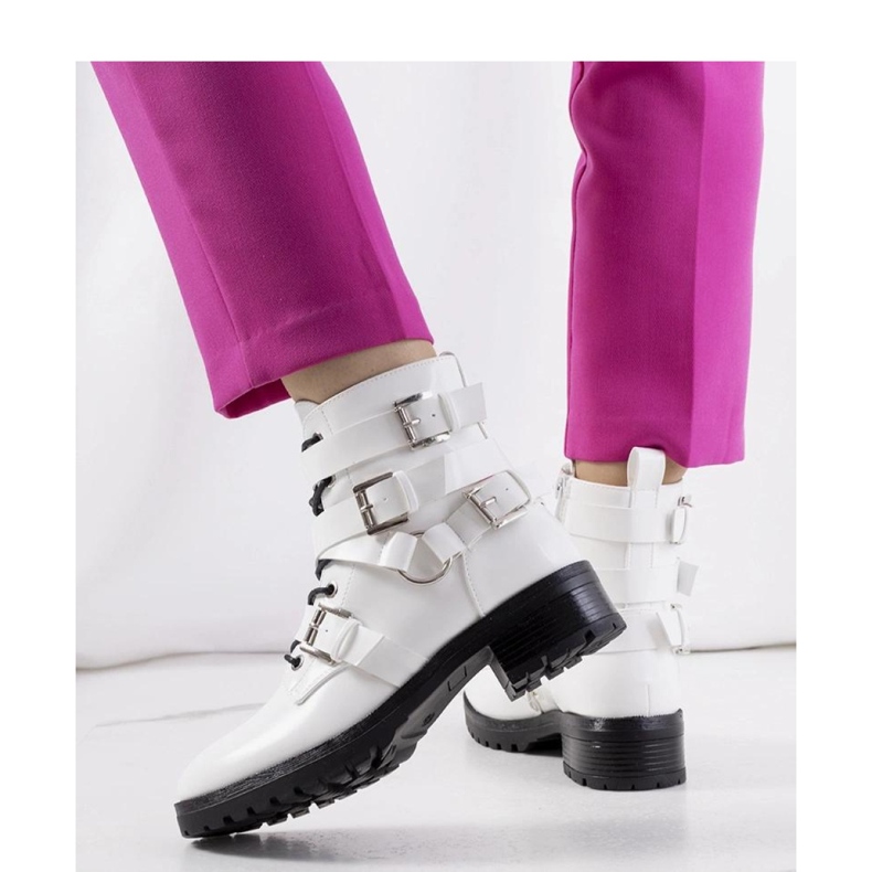 Naisten nilkkurit, joissa vetoketju ja soljet, valkoinen 2