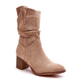 Evento Beiget, shavyt, eristetyt naisten saappaat, joissa on ryppyinen päällinen korkokennossa 2