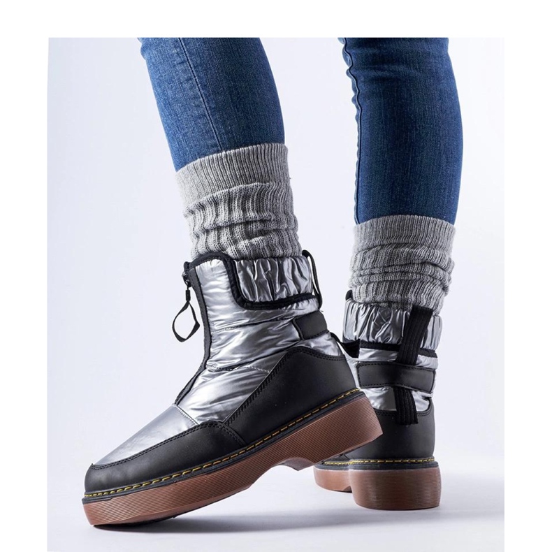 Harmaat eristetyt lumisaappaat vetoketjulla musta 1