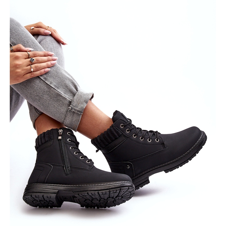 News Naisten Nahkaeristetyt Trappers Musta 6