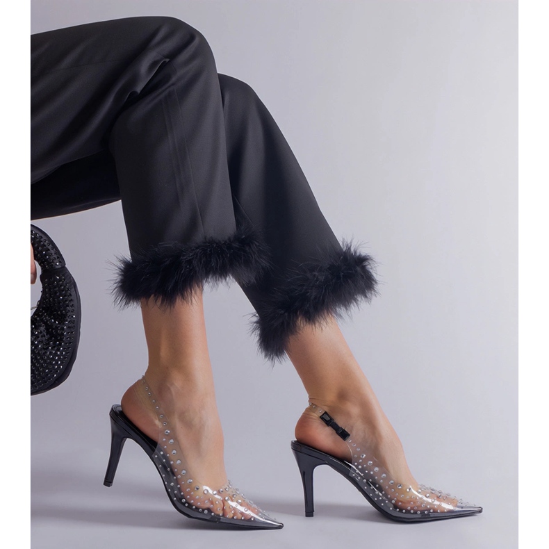 Läpinäkyvät korkokengät, joissa avoin kantapää, koristeltu zirkoneilla väritön 1