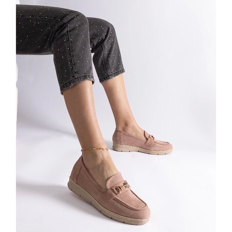 Vaaleanpunaiset naisten mokkasiinit, joissa on ekologinen mokka ketjulla vaaleanpunainen 1