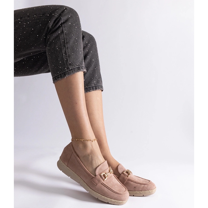 Vaaleanpunaiset naisten mokkasiinit, joissa on ekologinen mokka ketjulla vaaleanpunainen 2